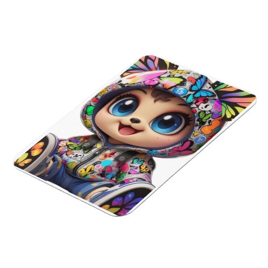 Schattige Chibi Beer in Graffiti Vlinder Hoodie –  Magneet (Linkerzijde)