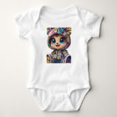 Schattige Chibi Beer in Graffiti Vlinder Hoodie –  Romper (Voorkant)
