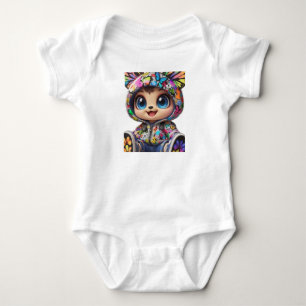 Schattige Chibi Beer in Graffiti Vlinder Hoodie – Romper