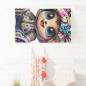 Schattige Chibi Beer in Graffiti Vlinder Hoodie –  Spandoek (Insitu)