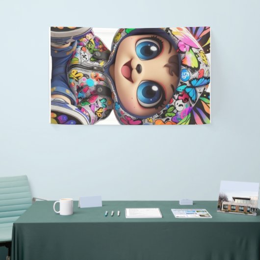 Schattige Chibi Beer in Graffiti Vlinder Hoodie –  Spandoek (Beurs)