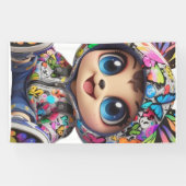 Schattige Chibi Beer in Graffiti Vlinder Hoodie –  Spandoek (Horizontaal)