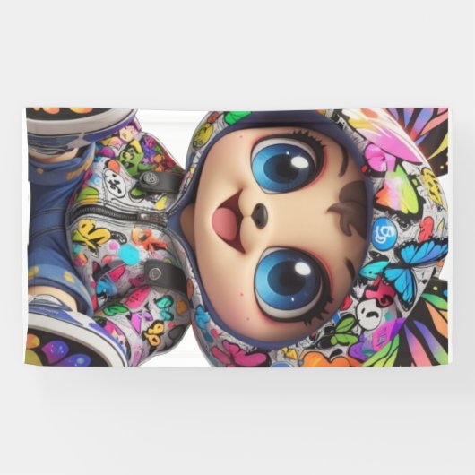 Schattige Chibi Beer in Graffiti Vlinder Hoodie –  Spandoek (Horizontaal)