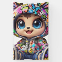 Schattige Chibi Beer in Graffiti Vlinder Hoodie –