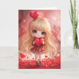 Schattige Chibi blond met een hart Kaart