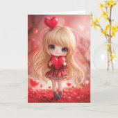 Schattige Chibi blond met een hart Kaart (Gele Bloem)