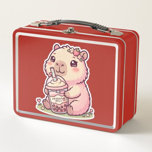Schattige Chibi Capybara Aardbei Boba Kawaii Metaa (Voorkant)