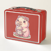 Schattige Chibi Capybara Aardbei Boba Kawaii Metaa (Achterkant)