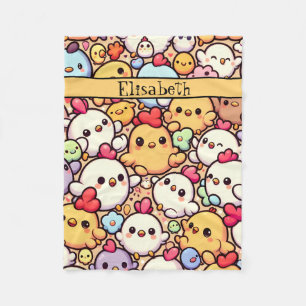 Schattige Chibi Chicken Pattern Design Gepersonali Fleece Deken