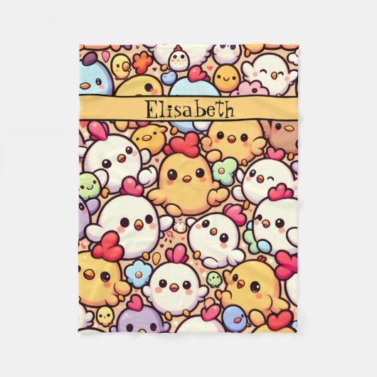 Schattige Chibi Chicken Pattern Design Gepersonali Fleece Deken (Voorkant)