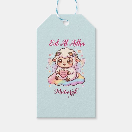 Schattige Chibi Fee Schaap Regenboog Eid Adha Muba Cadeaulabel (Voorkant)