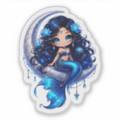 Schattige Chibi Hemelse Zeemeermin op Halvemaan St Sticker (Voorkant)