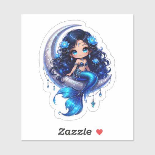 Schattige Chibi Hemelse Zeemeermin op Halvemaan St Sticker (Vel)