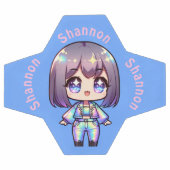 Schattige Chibi holografisch monogram op blauw | Voetbal (Enkel)