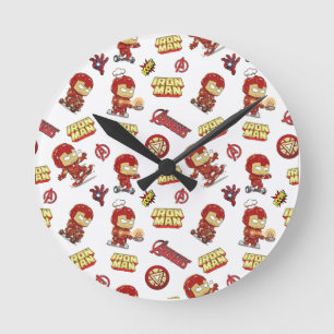 Schattige Chibi Iron Man Naadloos Patroon - Superh Ronde Klok