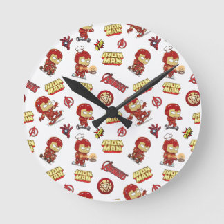 Schattige Chibi Iron Man Naadloos Patroon - Superh Ronde Klok