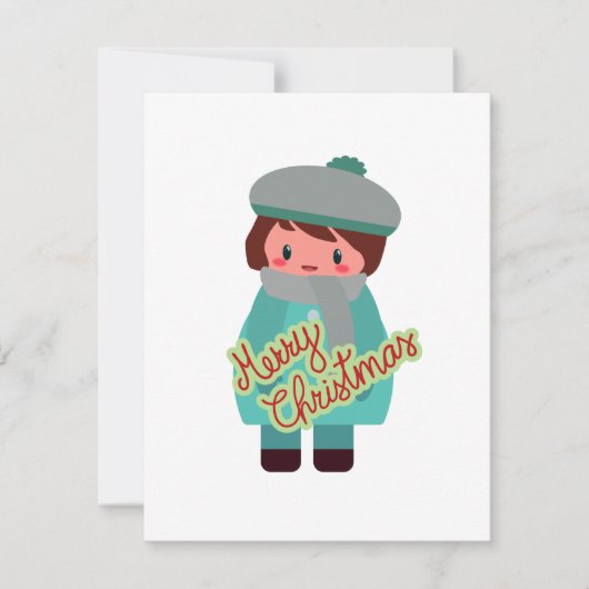 Schattige chibi jongen platte kerstkaart (Voorkant)