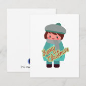 Schattige chibi jongen platte kerstkaart (Voorkant / Achterkant)