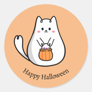 Schattige Chibi Kat Trick or Treating Fijne Hallow Ronde Sticker