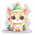 Schattige Chibi Kawaii Cartoon Christmas Kitty Cat Sticker<br><div class="desc">Schattigee cartoon chibi kitten Merry Christmas cat pun vakantie sticker.</div>