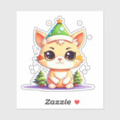 Schattige Chibi Kawaii Cartoon Christmas Kitty Cat Sticker (Vel)