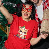 Schattige Chibi Kawaii Cartoon Christmas Kitty Cat T-shirt