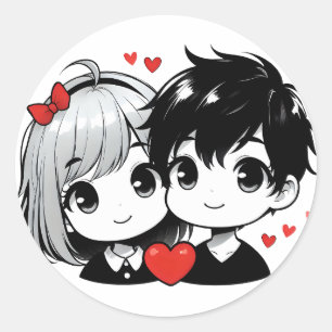 Schattige Chibi-liefdesverhaalillustratie voor Val Ronde Sticker
