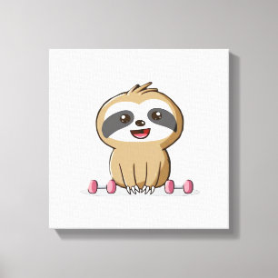 Schattige Chibi Luiaard Workout � Grappig Kawaii G Canvas Afdruk