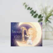 Schattige Chibi-meisje dat harp speelt op de maanv Briefkaart (Staand voorkant)