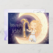 Schattige Chibi-meisje dat harp speelt op de maanv Briefkaart (Voorkant / Achterkant)