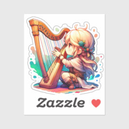 Schattige Chibi meisje speelt harp Sticker