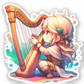 Schattige Chibi meisje speelt harp Sticker (Voorkant)