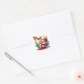 Schattige Chibi meisje speelt harp Vierkante Sticker (Envelop)
