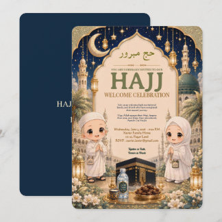 Schattige Chibi Moslim Cartoon Hajj Welkomfeest Kaart