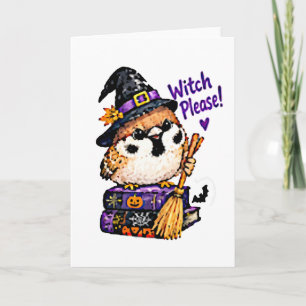 Schattige Chibi Mus Vogel Halloween Heks Alsjeblie Kaart