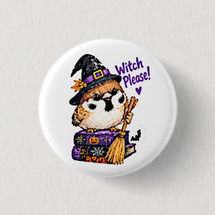 Schattige Chibi Mus Vogel Halloween Heks Alsjeblie Ronde Button 3,2 Cm