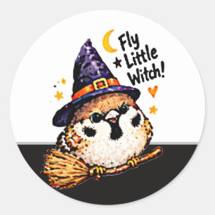 Schattige Chibi Mus Vogel Halloween Heks leuk Ronde Sticker