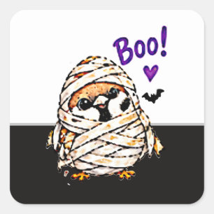 Schattige Chibi Mus Vogel Halloween Mummie Pret Vierkante Sticker