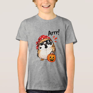 Schattige Chibi Mus Vogel Halloween Piraat Pret Tri-Blend Shirt