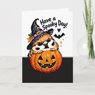Schattige Chibi Mus Vogel Halloween Pompoen Kaart