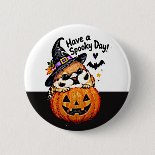 Schattige Chibi Mus Vogel Halloween Pompoen Ronde Button 5,7 Cm