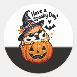 Schattige Chibi Mus Vogel Halloween Pompoen Ronde Sticker