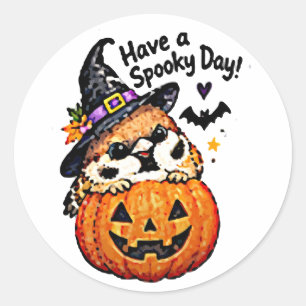 Schattige Chibi Mus Vogel Halloween Pompoen Ronde Sticker