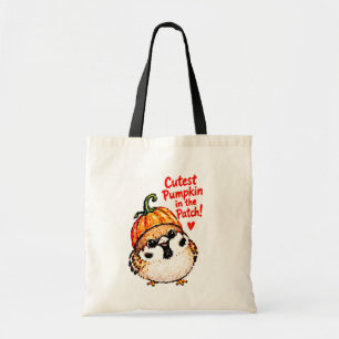 Schattige Chibi Mus Vogel Halloween Pompoen Tote Bag