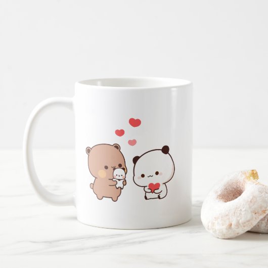 Schattige chibi panda beer, melk en mokka hart lie koffiemok (Met donut)