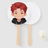 Schattige Chibi Rode Haar Jongen Anime Feest Acces Handwaaier (Voorkant en achterkant)
