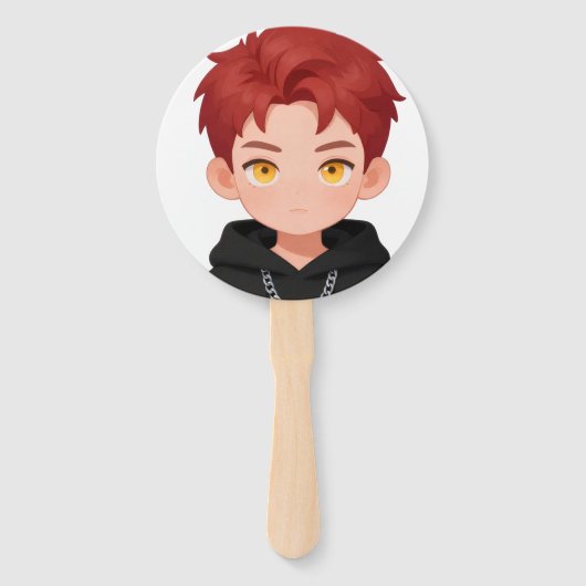 Schattige Chibi Rode Haar Jongen Anime Feest Acces Handwaaier (Voorkant)