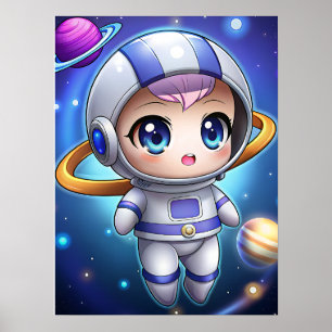 Schattige Chibi Ruimtevaarder Meisje Ruimte Verken Poster