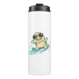Schattige Chibi Schildpad Surfer Zomer Strand Desi Thermosbeker