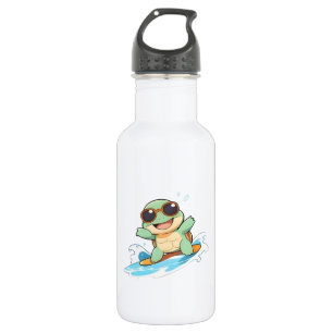 Schattige Chibi Schildpad Surfer Zomer Strand Desi Waterfles